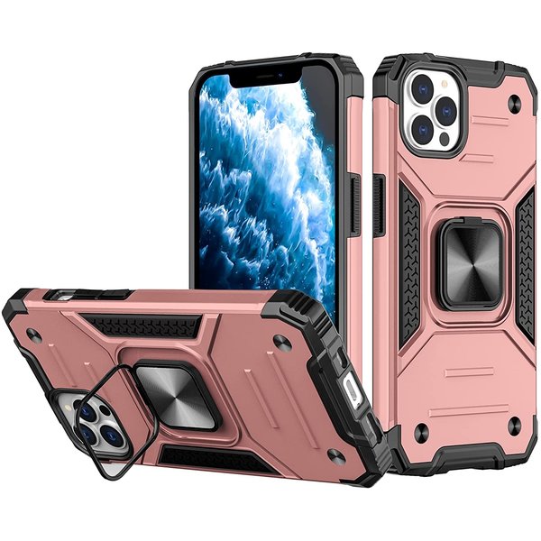 Ntech Hoesje Geschikt voor iPhone 13 Pro Max - Heavy Duty Armor Hoesje met Kickstand ringhouder – Rosegoud