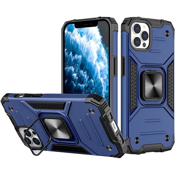 Ntech Hoesje Geschikt voor iPhone 13 Pro Max - Heavy Duty Armor Hoesje met Kickstand ringhouder – Blauw