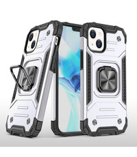 Ntech iPhone 13 Mini Hoesje - Heavy Duty Armor met kickstand ringhouderZilver