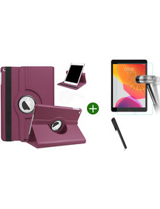 Ntech iPad 2021 hoes - iPad 2020 hoes draaibaar - iPad 2019 hoes - iPad 10.2 hoes + screenprotector - tempered glass + stylus pen - Paars