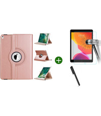 Ntech iPad 2021 hoes - iPad 2020 hoes draaibaar - iPad 2019 hoes - iPad 10.2 hoes + screenprotector - tempered glass + stylus pen - Rosegoud