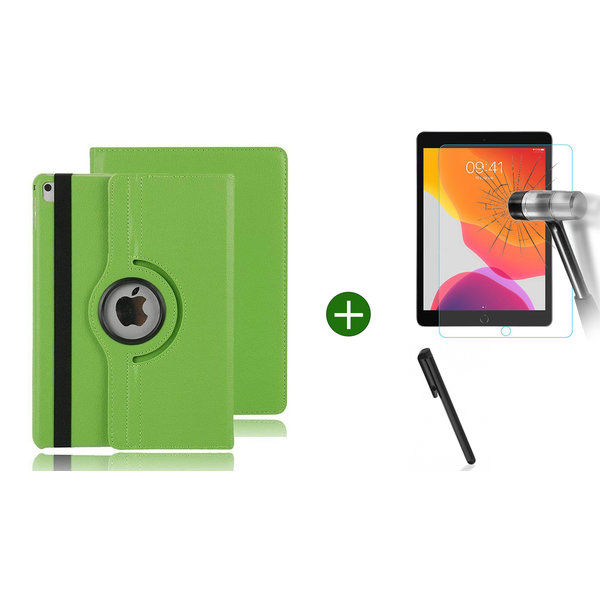 Ntech Hoes geschikt voor iPad 2021/2020/2019 (10.2 inch) draaibaar + screenprotector - tempered glass + stylus pen - Groen