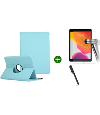 Ntech iPad 2021 hoes - iPad 2020 hoes draaibaar - iPad 2019 hoes - iPad 10.2 hoes + screenprotector - tempered glass + stylus pen - Turquoise