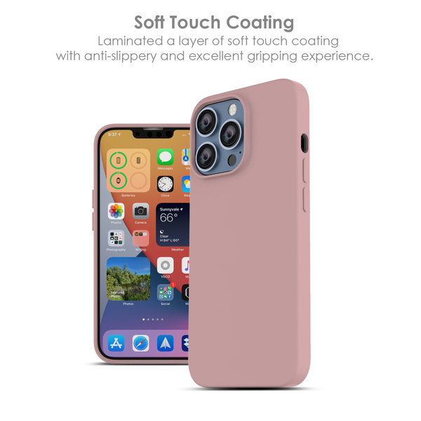 Ntech Hoesje Geschikt voor iPhone 13 – Liquid siliconen backcover – Licht Roze