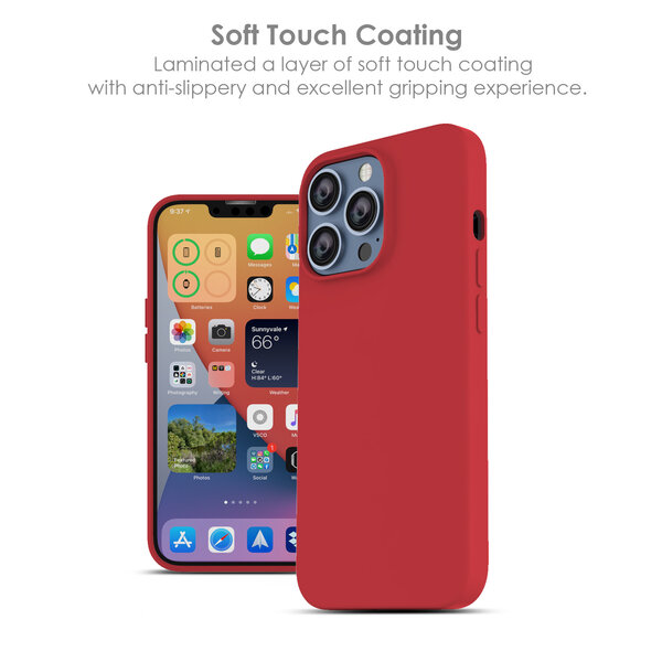 Ntech Hoesje Geschikt voor iPhone 13 – Liquid siliconen backcover – Rood