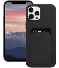 Ntech iPhone 12 Pro siliconen hoesje met pasjeshouder - Zwart