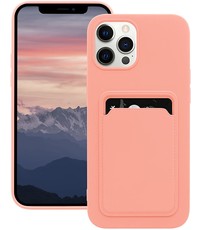 Ntech iPhone 12 / 12 Pro siliconen hoesje met pasjeshouder -  Licht Roze