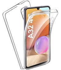 Ntech Samsung A32 Hoesje - Samsung A32 4G Screenprotector - Samsung Galaxy A32 Transparant 360 Case ( Voor en Achter) + Screen Protector Siliconen