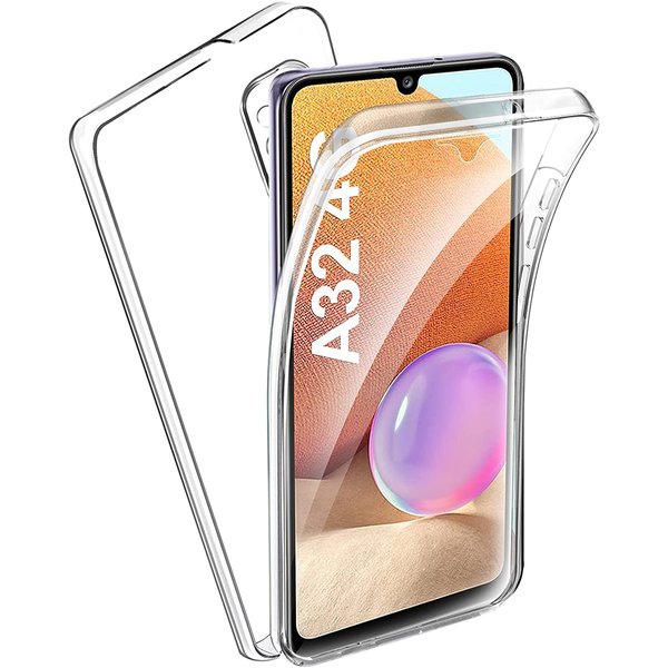 Ntech Hoesje Geschikt Voor Samsung Galaxy A32 Hoesje Geschikt Voor Samsung Galaxy A32 4G Screenprotector - Hoesje Geschikt Voor Samsung Galaxy A32 Transparant 360 Case ( Voor en Achter) + Screen Protector Siliconen