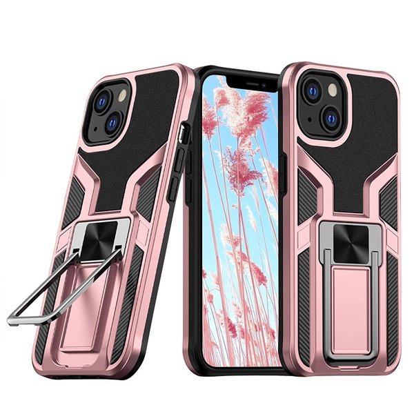 Ntech Hoesje Geschikt voor iPhone 13 hoesje – Schokbestendig Ultra Slim Soft TPU Cover met kicktand Ringhouder – Rosegoud