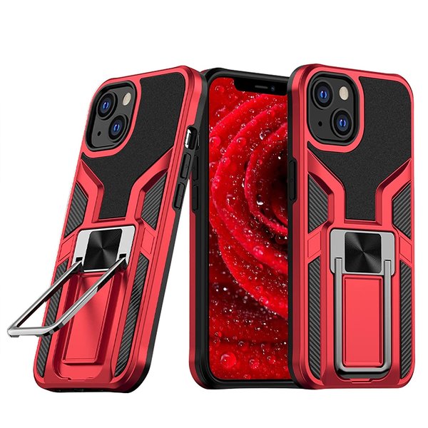 Ntech Hoesje Geschikt voor iPhone 13 Pro Max – Schokbestendig Ultra Slim Soft TPU Cover met kicktand Ringhouder – Rood