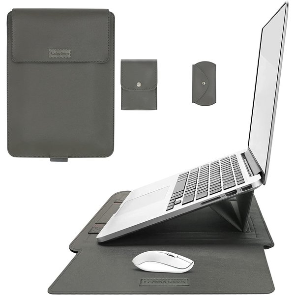 Ntech Laptoptas - Laptophoes - Laptop Sleeve - Laptop cover Grijs - Laptophoes 13 inch - Laptoptas 4 piece set - Laptop case met stand en + Etui - Ntech