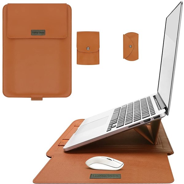 Ntech Laptoptas - Laptophoes - Laptop Sleeve - Laptop cover Bruin - Laptophoes 13 inch - Laptoptas 4 piece set - Laptop case met stand en + Etui - Ntech