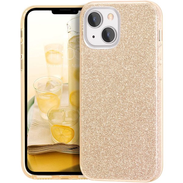 Ntech Hoesje Geschikt voor iPhone 13 Hoesje Glitters Siliconen - Glitter Hoesje Geschikt voor iPhone 13 hoesje TPU Case Goud - Cover