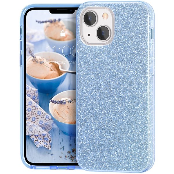 Ntech Hoesje Geschikt voor iPhone 13 Hoesje Glitters Siliconen - Glitter Hoesje Geschikt voor iPhone 13 hoesje TPU Case Blauw - Cover