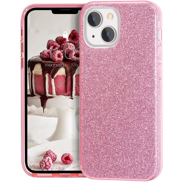 Ntech Hoesje Geschikt voor iPhone 13 Hoesje Glitters Siliconen - Glitter Hoesje Geschikt voor iPhone 13 hoesje TPU Case Roze - Cover