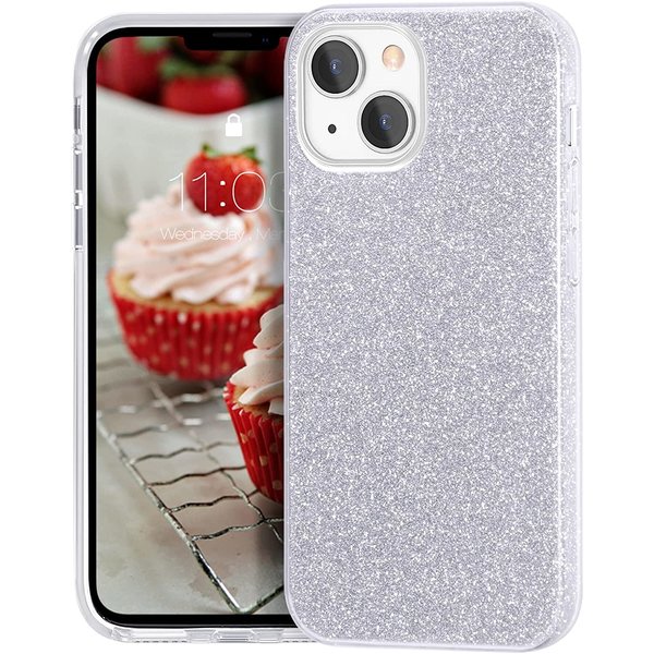 Ntech Hoesje Geschikt voor iPhone 13 Hoesje Glitters Siliconen - Glitter Hoesje Geschikt voor iPhone 13 hoesje TPU Case Zilver - Cover