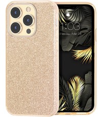 Ntech iPhone 13 Pro Max Glitters Siliconen Hoesje Goud