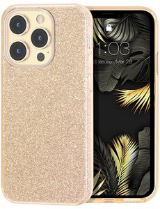 Ntech iPhone 13 Pro Max Glitters Siliconen Hoesje Goud
