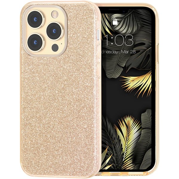 Ntech Hoesje Geschikt voor iPhone 13 Pro Max Hoesje Glitters Siliconen Goud - Glitter Hoesje Geschikt voor iPhone 13 Pro Max hoesje TPU Case - Cover