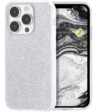 Ntech iPhone 13 Pro Max Glitters Siliconen Hoesje Zilver