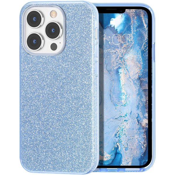 Ntech Hoesje Geschikt voor iPhone 13 Pro Max Hoesje Glitters Siliconen Licht Blauw - Glitter Hoesje Geschikt voor iPhone 13 Pro Max hoesje TPU Case - Cover