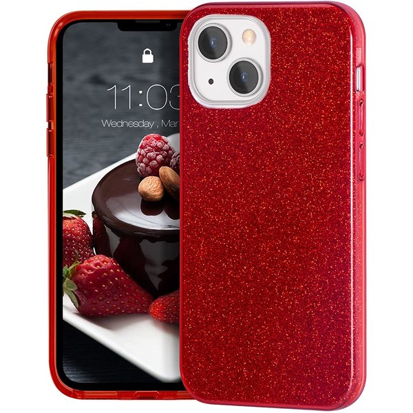 Ntech Hoesje Geschikt voor iPhone 13 Pro Max Hoesje Glitters Siliconen Rood - Glitter Hoesje Geschikt voor iPhone 13 Pro Max hoesje TPU Case - Cover