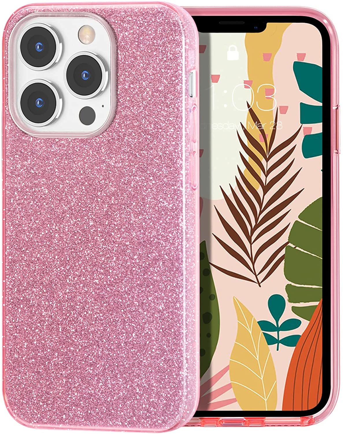 iPhone 13 Mini Hoesje Glitters Siliconen Roze - iPhone 13 hoesje TPU Case - Cover - Phonecompleet.nl