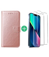 Ntech iPhone 13 bookcase met 2x screenprotector Rose Goud