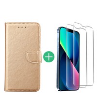 Ntech iPhone 13 bookcase met 2x screenprotector Goud