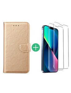 Ntech iPhone 13 bookcase met 2x screenprotector Goud