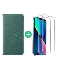 Ntech iPhone 13 bookcase met 2x screenprotector Groen