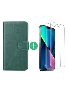 Ntech iPhone 13 bookcase met 2x screenprotector Groen