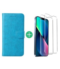 Ntech iPhone 13 bookcase met 2x screenprotector Blauw