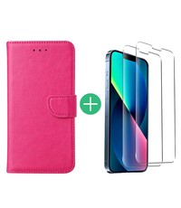 Ntech iPhone 13 bookcase met 2x screenprotector Pink