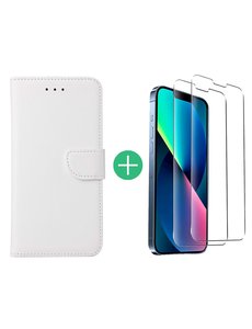 Ntech iPhone 13 bookcase met 2x screenprotector Wit