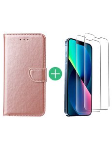 Ntech iPhone 13 Mini bookcase met 2x screenprotector Rose Goud