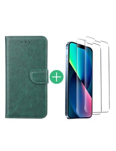 Ntech iPhone 13 Pro bookcase met 2x screenprotector Groen