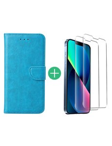 Ntech iPhone 13 Pro Max bookcase met 2x screenprotector Blauw