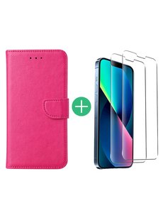 Ntech iPhone 13 Pro Max bookcase met 2x screenprotector Pink