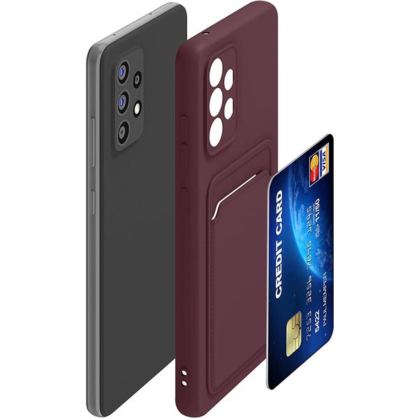 Ntech Hoesje Geschikt Voor Samsung Galaxy A32 Hoesje met pasjeshouder Wine Rood - Hoesje Geschikt Voor Samsung Galaxy A32 5G hoesje Soft silicone colour case met kaarthouder