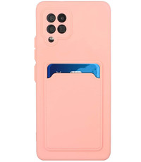 Ntech Samsung A02S Hoesje met pasjeshouder Licht Rose - Samsung Galaxy A02s hoesje  Soft silicone colour case  met kaarthouder