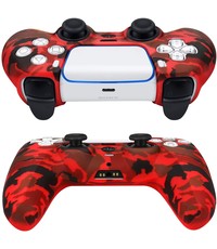 Ntech Playstation 5 Controller Hoesje - PS5 Silicone Hoes - PS5 Skin - Playstation 5 Accessoires - Cover - Hoesje - Siliconen skin case - Camouflage Rood