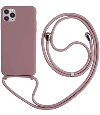 Ntech iPhone 12 Pro Max Silicone Hoesje met koord Licht Roze