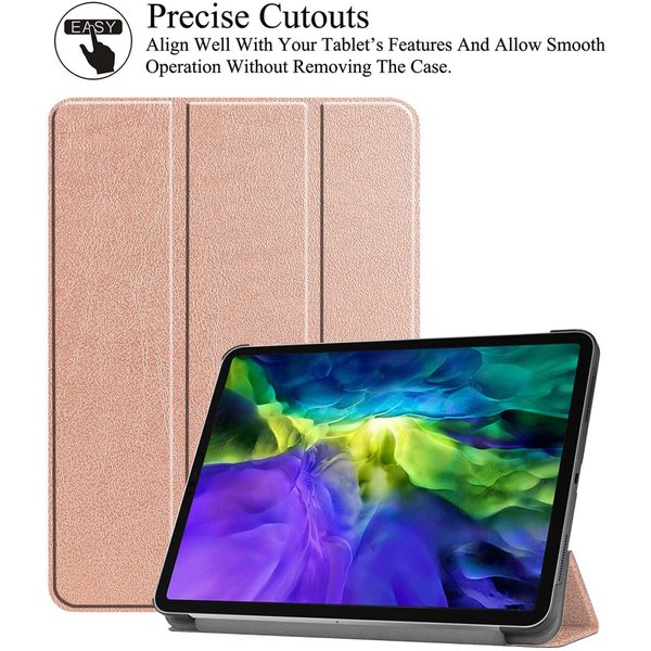 Ntech Hoes geschikt voor iPad Pro / Pro 2021 / 2020 Rosegoud - 11 Inch - Hoes geschikt voor iPad pro 2020 Hoes - Hoes geschikt voor iPad pro 2021 smart cover Trifold