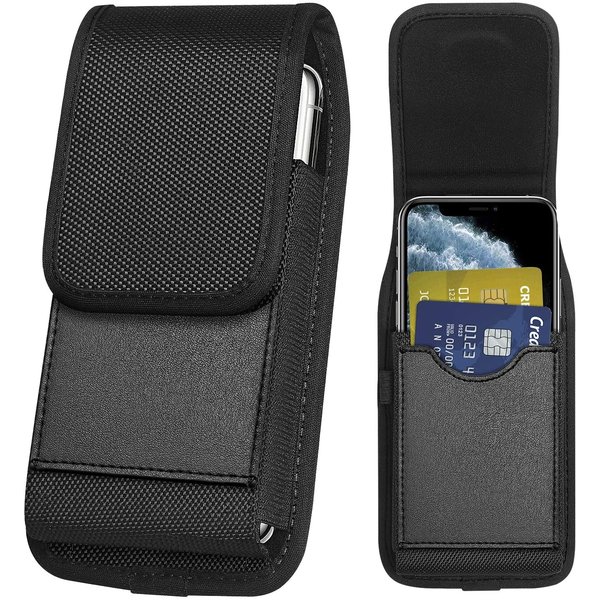 Ntech Riem Holster Hoesje Zwart - Flip Phone Pouch hoesje vertical Nylon Holster 4.7 Samsung A20E / A40 / A41 / A01 Core / Hoesje Geschikt voor iPhone 7 / 8 / S5 / Huawei P30 Lite/ P20 Lite