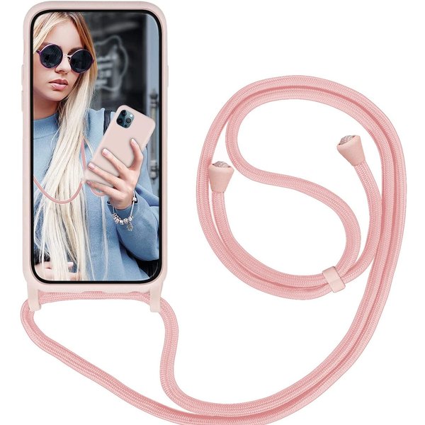 Ntech Hoesje Geschikt voor iPhone 13 Mini hoesje met koord Licht Roze - Hoesje Geschikt voor iPhone 13 Mini hoesje met koord - Hoesje Geschikt voor iPhone 13 Mini Backcover met koord Color Soft silicone hoesje met koord Hoesje Geschikt voor iPhone 13 Mini - tel