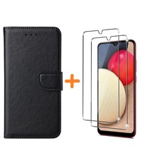 Ntech Samsung A03S hoesje - bookcase Zwart - Galaxy A03S wallet case portemonnee hoesje - A03S  Hoesje book cover hoesjes Samsung A03s screenprotector / 2X Beschermglas