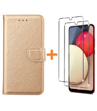 Ntech Samsung A03S hoesje - bookcase Goud - Galaxy A03S wallet case portemonnee hoesje - A03S  Hoesje book cover hoesjes Samsung A03s screenprotector / 2X Beschermglas
