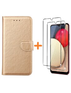 Ntech Samsung A03S hoesje - bookcase Goud - Galaxy A03S wallet case portemonnee hoesje - A03S  Hoesje book cover hoesjes Samsung A03s screenprotector / 2X Beschermglas